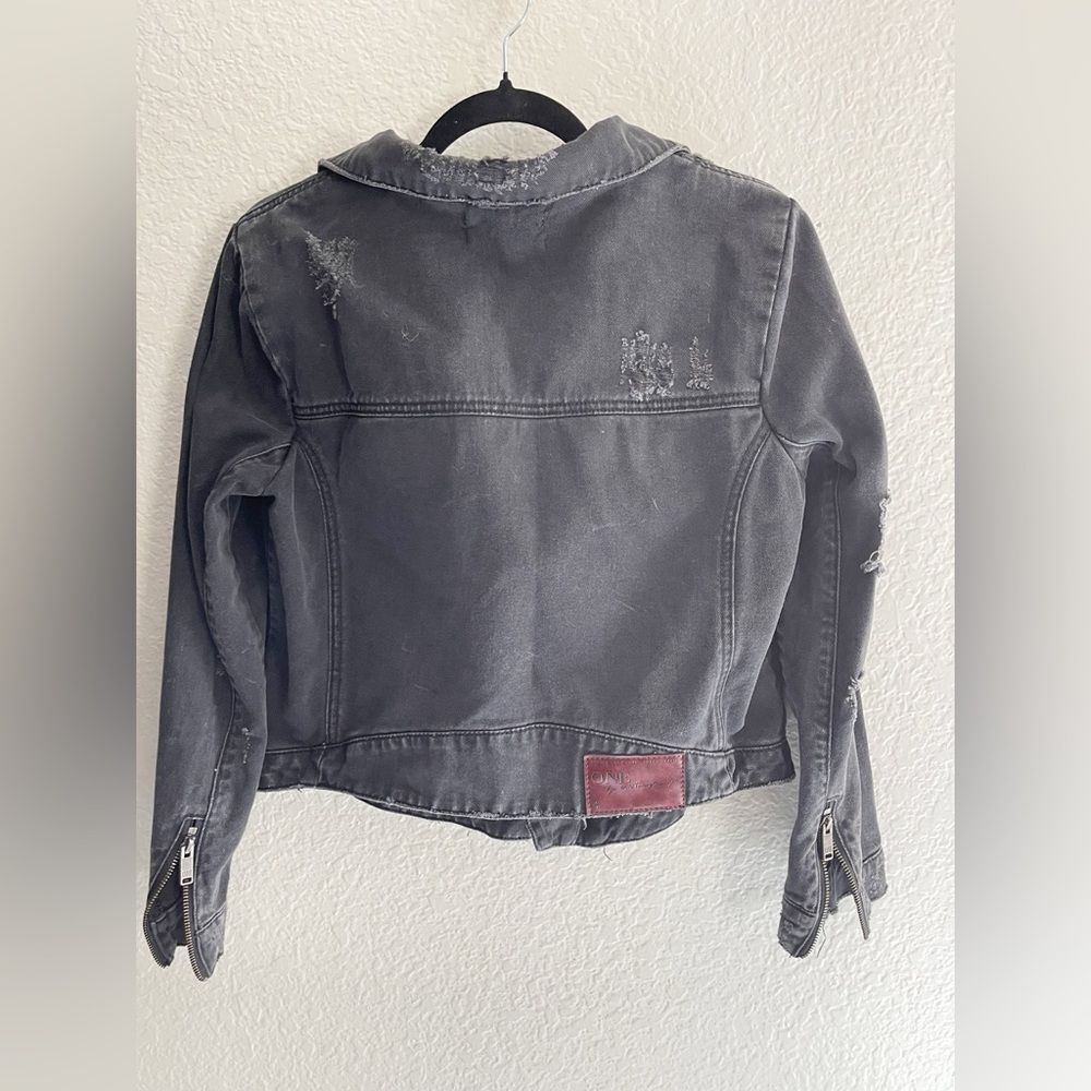 One Teaspoon Vespa Black Moto Biker Denim Jacket Distressed Washed black - Picture 4 of 11